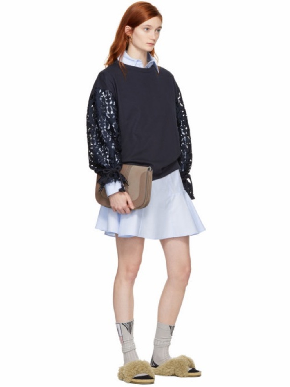 See by Chloé Lace Sleeve Navy Sweatshirt size S